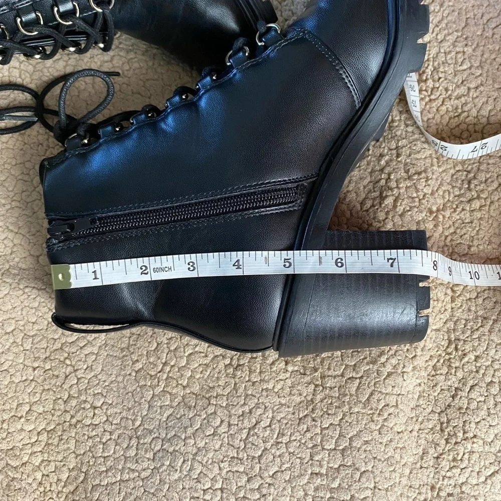 Alfani Ankle Faux Leather Lace Up /Zip Black Boot Size: 8M